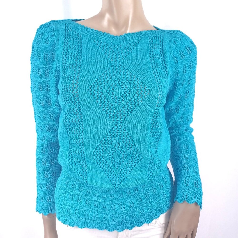 VINTAGE LESLIE FAY Sweater Open Work Peplum Waist